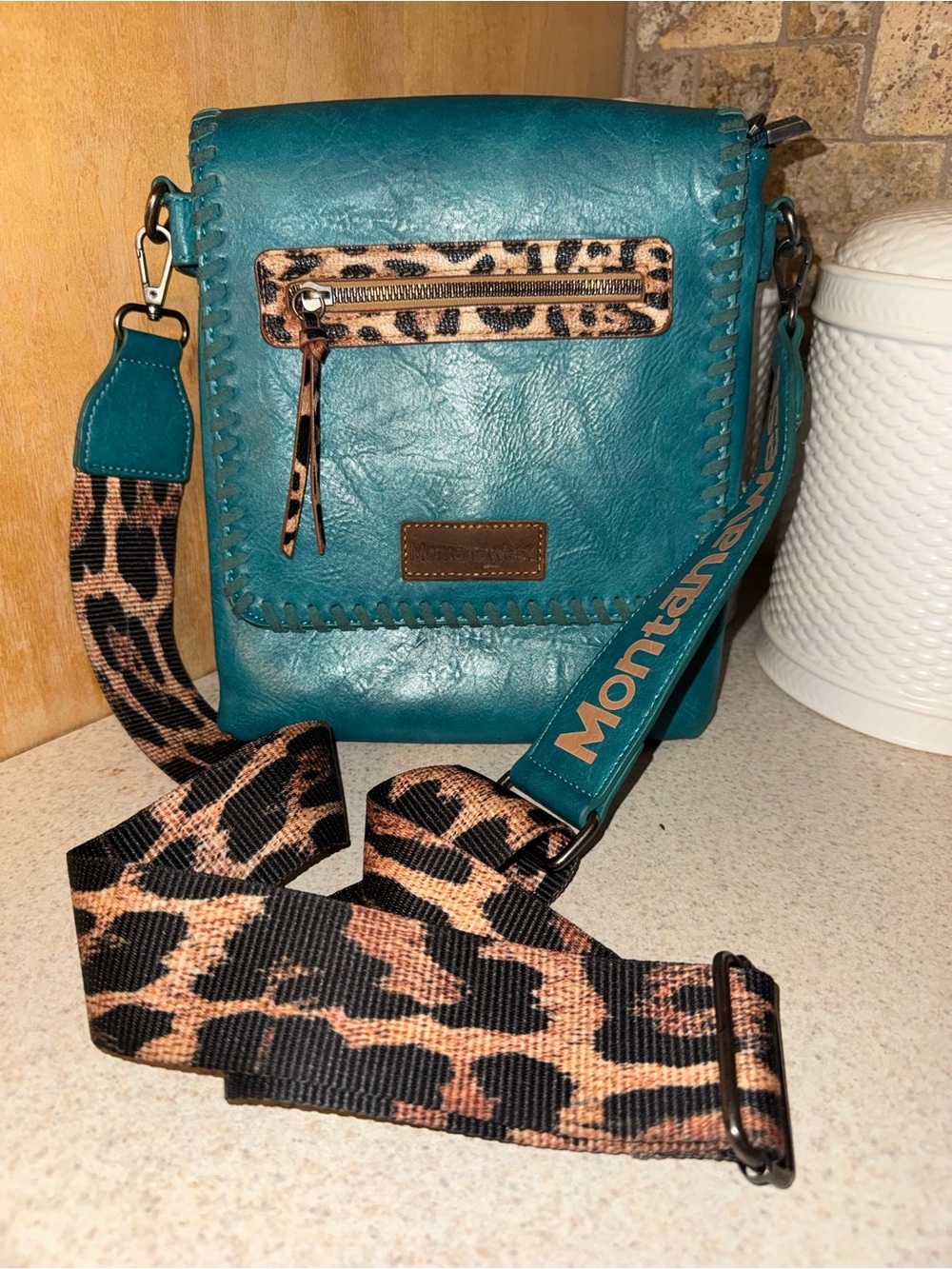 Montana West Teal Crossbody Bag conceal carry Leopard Accent 9”x2”x10.3”